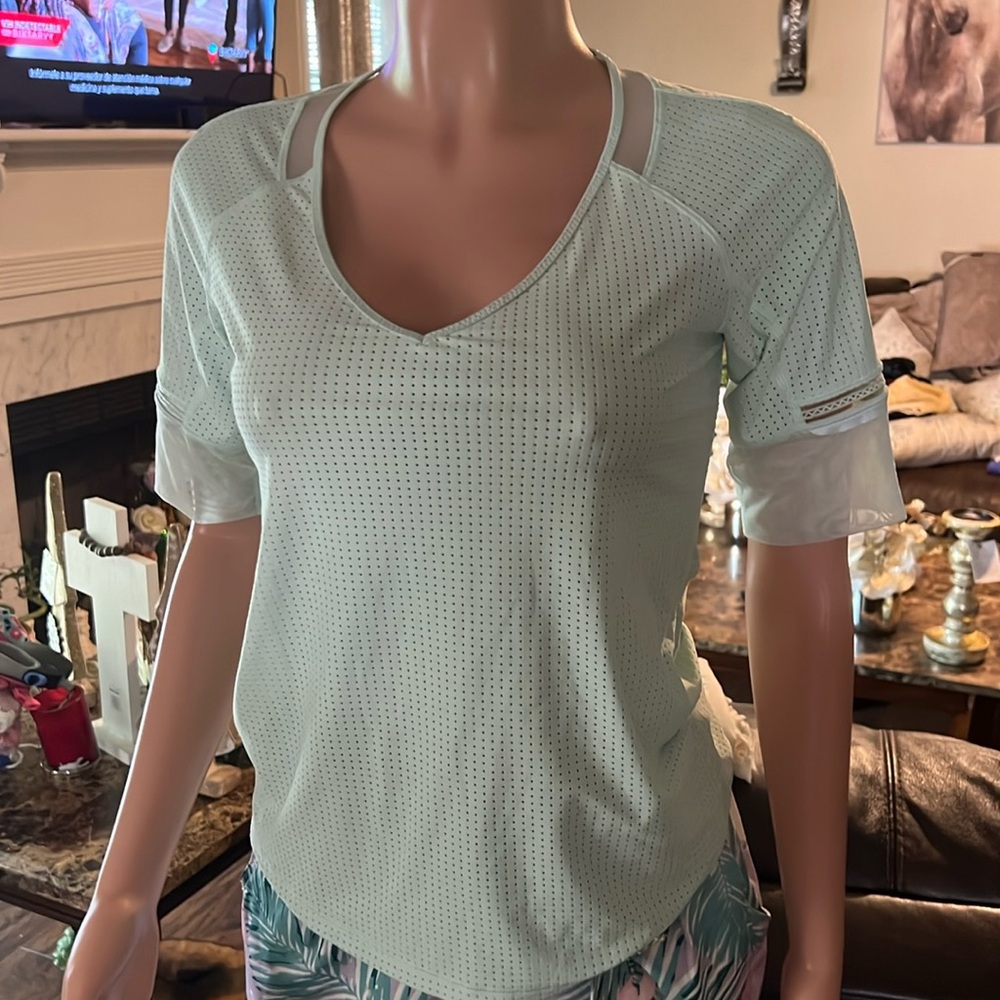 lululemon athletica Light Green Mesh Blouse
